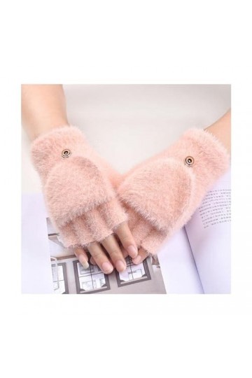 TJOIUY Gants dhiver Hiver Femmes Flip Couverture Gant extérieur épais Chaud Mitaines Courtes en Peluche Demi-Doigt tricoté C