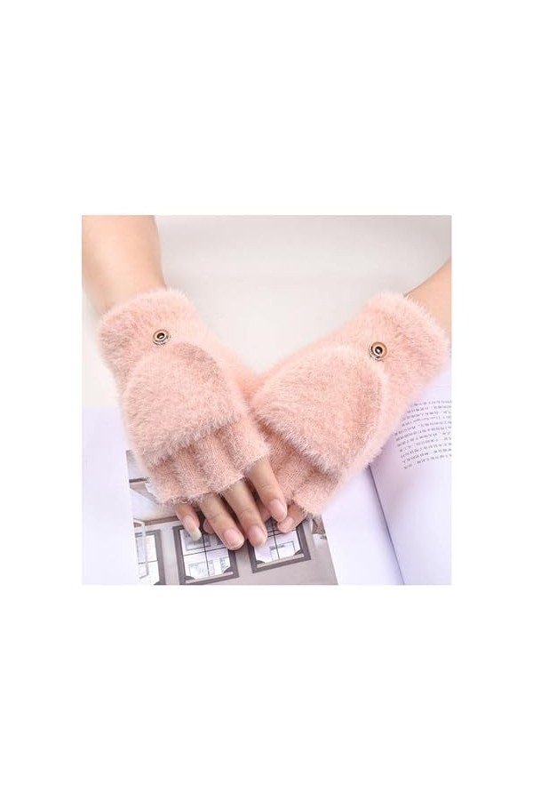 TJOIUY Gants dhiver Hiver Femmes Flip Couverture Gant extérieur épais Chaud Mitaines Courtes en Peluche Demi-Doigt tricoté C