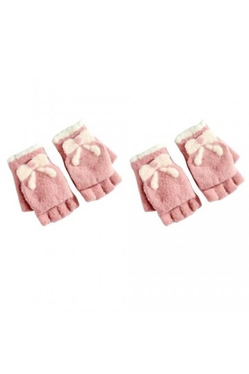 LApooh 2 Paires De Gants Thermiques Moelleux Sans Doigts Pour Femmes, Dames Filles, Gants À Rabat Avec Nœud Coloré, Gants Pou