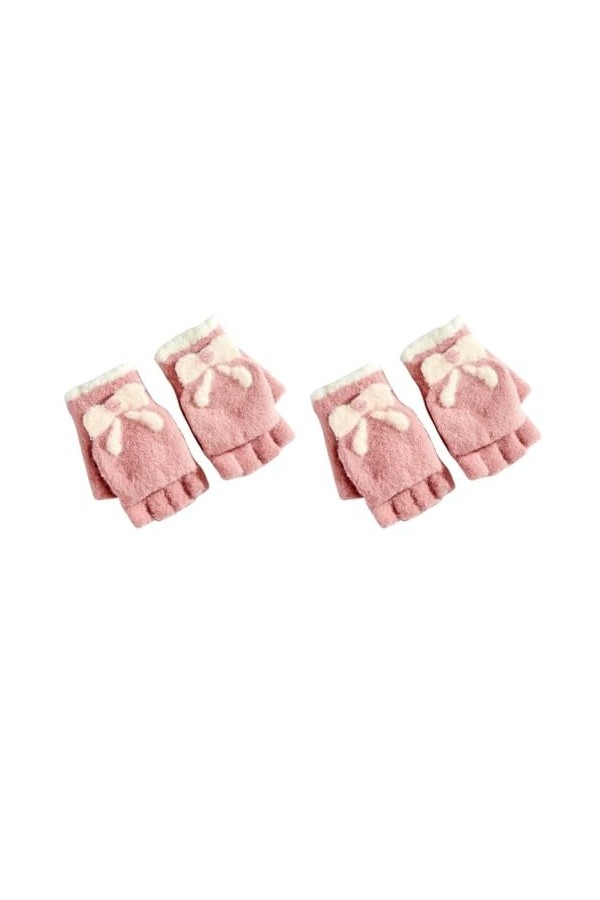 LApooh 2 Paires De Gants Thermiques Moelleux Sans Doigts Pour Femmes, Dames Filles, Gants À Rabat Avec Nœud Coloré, Gants Pou
