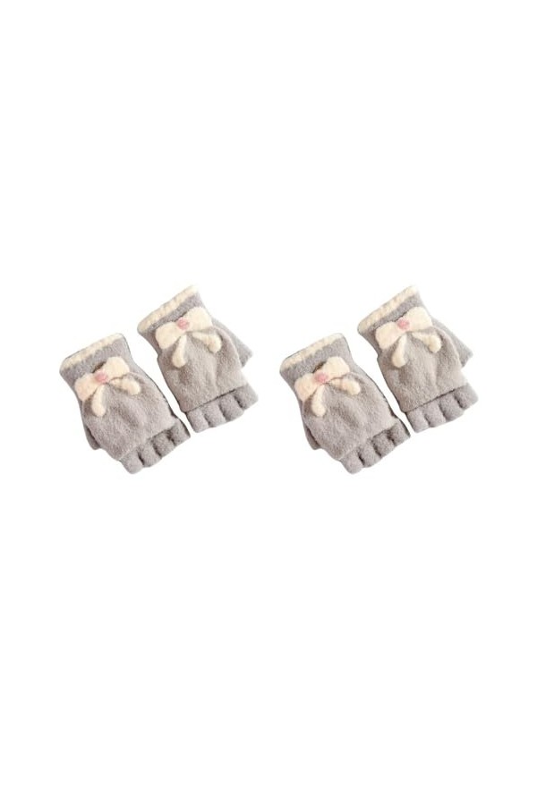 LApooh 2 Paires De Gants Thermiques Moelleux Sans Doigts Pour Femmes, Dames Filles, Gants À Rabat Avec Nœud Coloré, Gants Pou