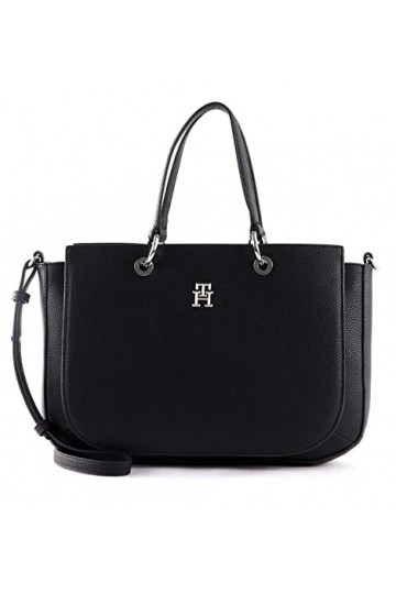 Tommy Hilfiger Sac Femme TH Emblem Satchel Fermeture Éclair, Noir Black , Taille Unique
