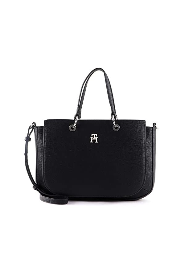 Tommy Hilfiger Sac Femme TH Emblem Satchel Fermeture Éclair, Noir Black , Taille Unique