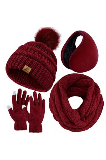 URATOT Ensemble dhiver chaud en tricot avec écharpe, bonnet, pompon, bonnet, gants pour écran tactile et cache-oreilles pour