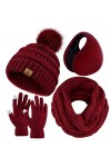 URATOT Ensemble dhiver chaud en tricot avec écharpe, bonnet, pompon, bonnet, gants pour écran tactile et cache-oreilles pour