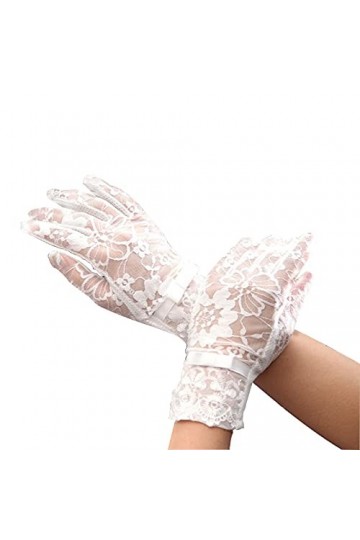 RDWESZOD Gants Femme Dentelle Floral Elégant Court Gants, Blanc B, taille unique