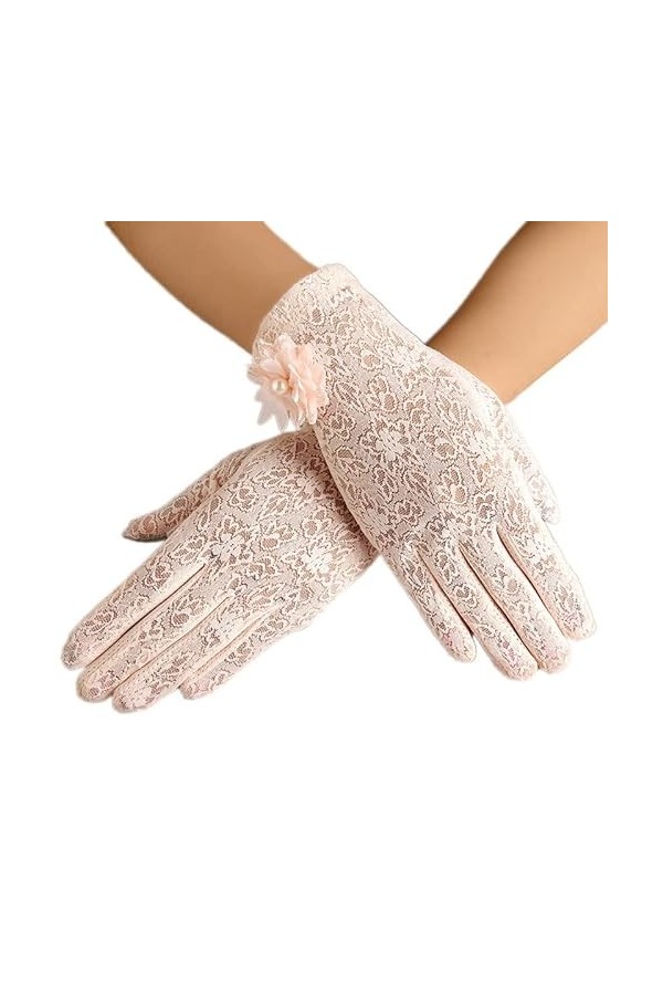 RDWESZOD Gants Femme Dentelle Floral Elégant Court Gants, Blanc B, taille unique