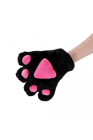 Gant de Patte de Chat Enfant Fille Garçon Gant en Peluche Noir Gris Moufle avec corde Mitaine Plein-doigt Chaud dHiver Gants