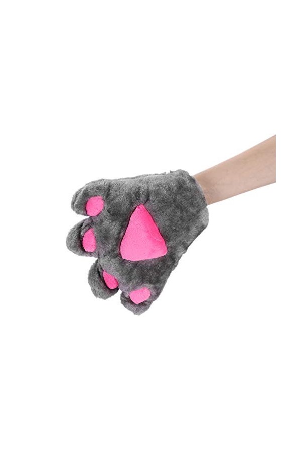 Gant de Patte de Chat Enfant Fille Garçon Gant en Peluche Noir Gris Moufle avec corde Mitaine Plein-doigt Chaud dHiver Gants