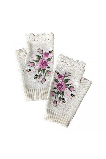 Dhg537 Gants tricotés à la main en tricot rétro pour femme, D, taille unique