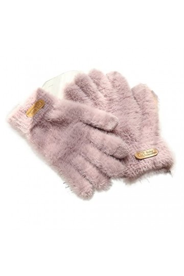 DDMINE Gants tricotés Hiver Chaud épais écran Gants de Fourrure Mitaines Solides Femmes Cachemire Laine Gant Color : Purple,
