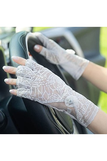 Yoaodpei Gants de crème solaire en dentelle élégante en dentelle élégante, Voyage dété féminin pour femmes, conduite, cyclis