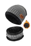 heekpek 2 Pièces Chaud Bonnet Chapeau Écharpe Tricot et Tour de Cou avec Doublure Polaire Ensemble Bonnet Echarpe Homme Femme