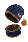 heekpek 2 Pièces Chaud Bonnet Chapeau Écharpe Tricot et Tour de Cou avec Doublure Polaire Ensemble Bonnet Echarpe Homme Femme