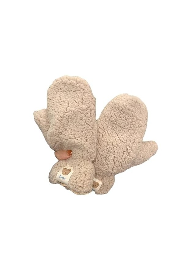Gants en peluche Kawaii en laine dagneau doublée Sherpa pour lhiver, blanc, Taille Unique