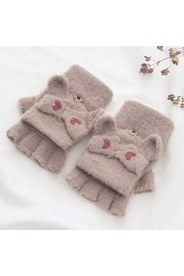 Gants sans Doigts pour Femmes,Gants Thermiques De Travail dhiver pour Fille Gants sans Doigts Écran Tactile Mitaines Tricoté