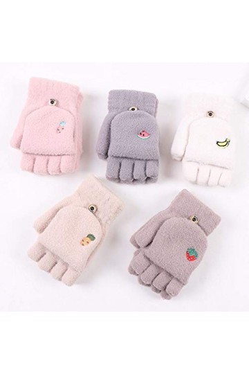Gants sans Doigts pour Femmes,Mignon Fruit Unisexe Hiver Gants Thermiques Tricotés pour Fille Gants sans Doigts Écran Tactile