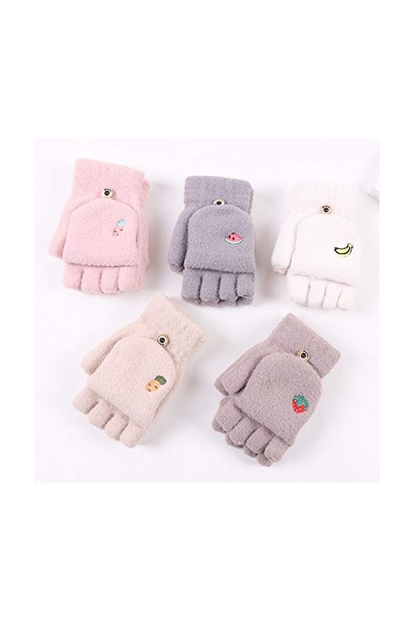 Gants sans Doigts pour Femmes,Mignon Fruit Unisexe Hiver Gants Thermiques Tricotés pour Fille Gants sans Doigts Écran Tactile