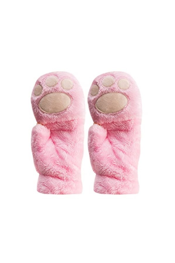 Bears Gants en polaire chaude épais demi-doigts pour femme Gants en peluche Mitaines pour femme isolées par temps froid