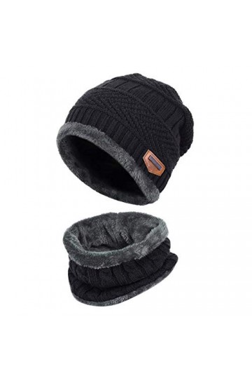 HIDARLING Chaud Bonnet Tricot et Tour de Cou avec Doublure Polaire unisexe Bonnet Hiver et écharpe pour le ski Noir 