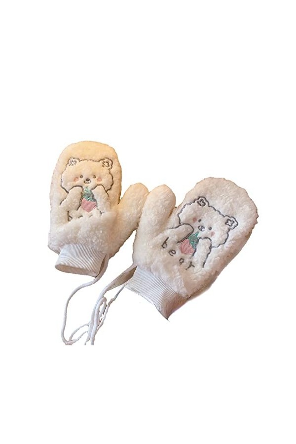 Gants en peluche Kawaii avec motif ours mignon brodé, mitaines pelucheuses doublées Sherpa pour lhiver, Kakhi., Taille Uniqu
