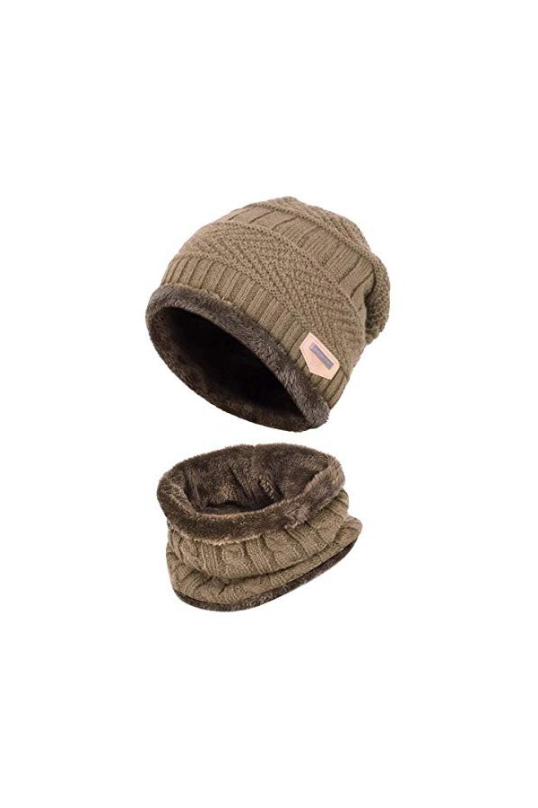 HIDARLING Chaud Bonnet Tricot et Tour de Cou avec Doublure Polaire unisexe Bonnet Hiver et écharpe pour le ski Noir 