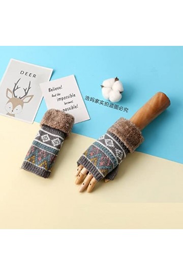 Liyinco Gants sans Doigts Jacquard Mignons dhiver, Gants sans Doigts Chauds en Tricot pour Dames, Gants Demi-Doigts de Burea