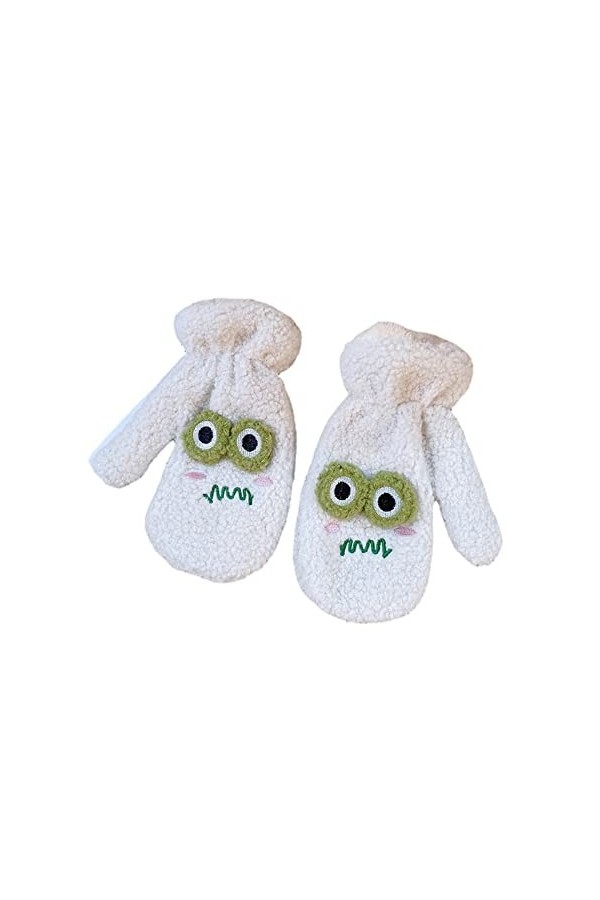 Mitaines en peluche Kawaii mignonnes en forme de grenouille doublées Sherpa Accessoires chauds dhiver, blanc, Taille Unique