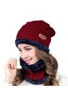 HIDARLING Chaud Bonnet Tricot et Tour de Cou avec Doublure Polaire unisexe Bonnet Hiver et écharpe pour le ski Noir 