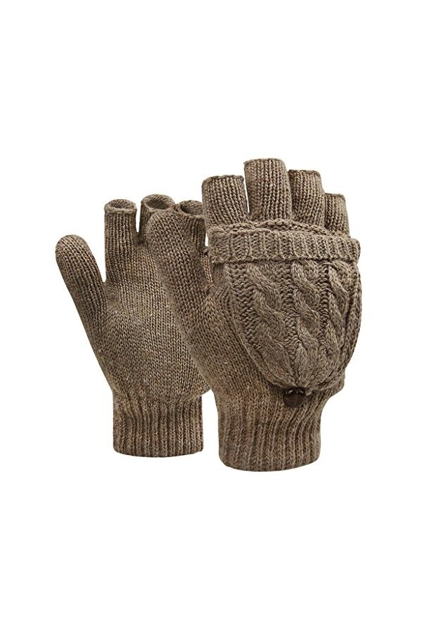 Gants dhiver mitaines pour femme et fille - Double fonction - Gants dhiver - Gants tricotés avec rabat - Rouge - Taille uni