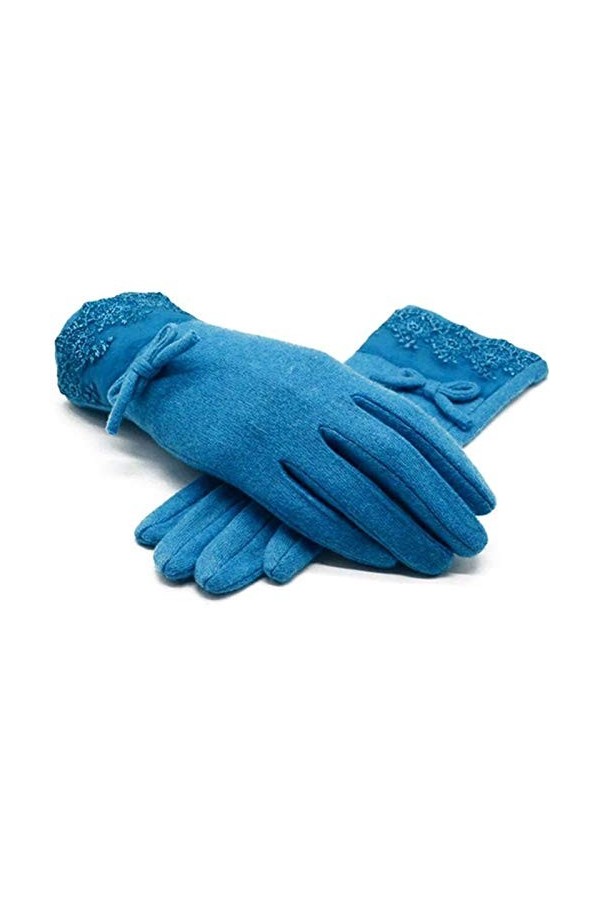 AiKoch Gants Chaud en Dentelle De Laine dhiver for Les Femmes Bow Décorations Femmes Gants Doigts Plein De Bons Moufles Cold