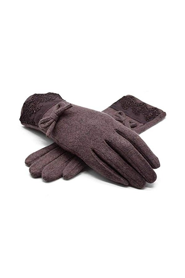 AiKoch Gants Chaud en Dentelle De Laine dhiver for Les Femmes Bow Décorations Femmes Gants Doigts Plein De Bons Moufles Cold