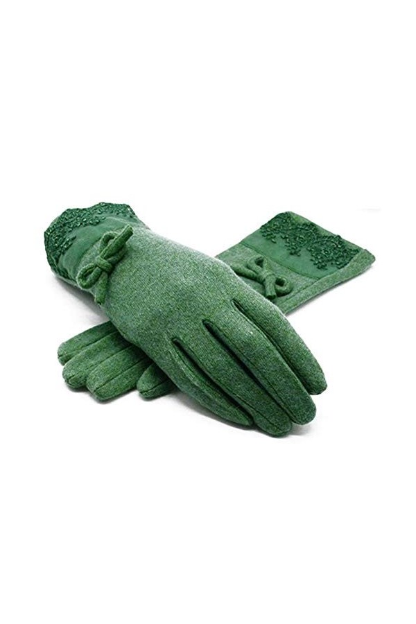AiKoch Gants Chaud en Dentelle De Laine dhiver for Les Femmes Bow Décorations Femmes Gants Doigts Plein De Bons Moufles Cold