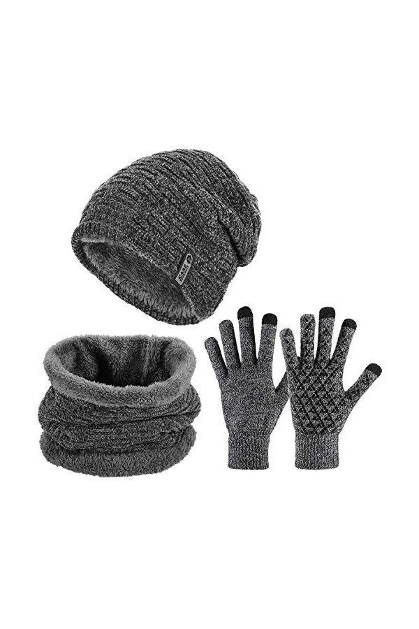 Tencoz Bonnet Hiver Chapeau Beanie Écharpe Bonnet Chapeau Tricot Hiver Beanie Bonnet pour Homme et Femme Chauffant Bonnet Tri