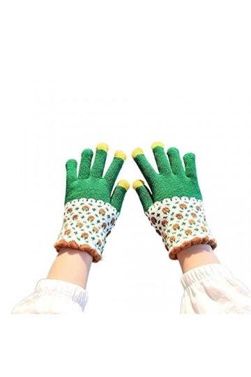 DDMINE Gants Chauffe-Mains dhiver épaissir Polaire tricoté Femmes écran Tactile épissage Conception Doux Mitaines Jacquard 