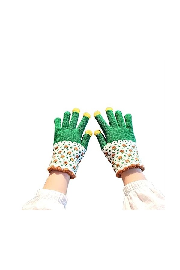 DDMINE Gants Chauffe-Mains dhiver épaissir Polaire tricoté Femmes écran Tactile épissage Conception Doux Mitaines Jacquard 