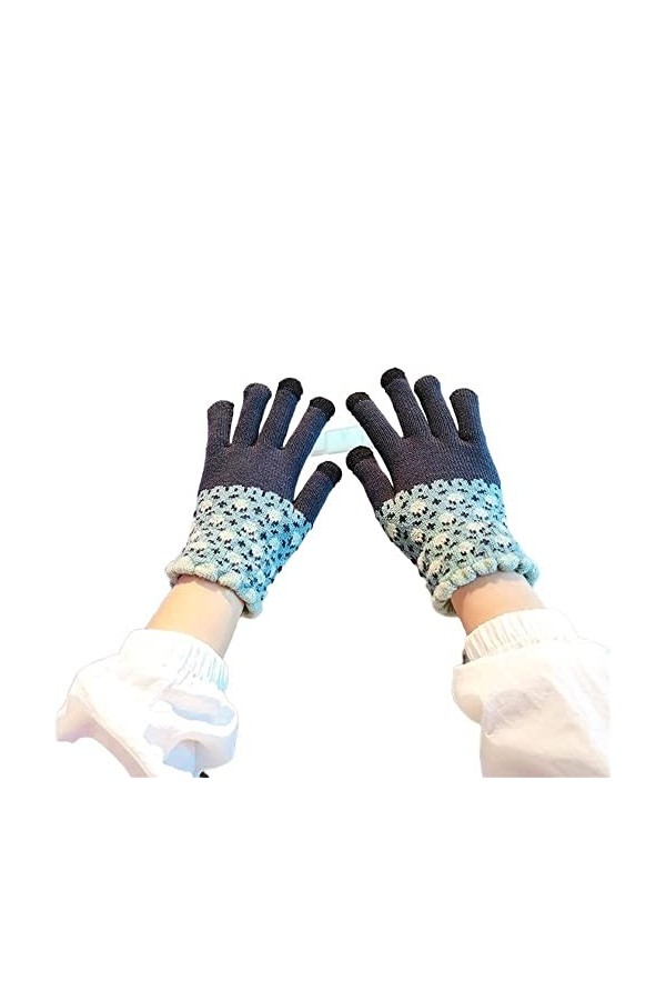 DDMINE Gants Chauffe-Mains dhiver épaissir Polaire tricoté Femmes écran Tactile épissage Conception Doux Mitaines Jacquard 
