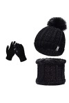Ensemble bonnet dhiver 5 pièces - Bonnet tricoté chaud en peluche - Cache-oreilles avec gants pour écran tactile - Chaussett