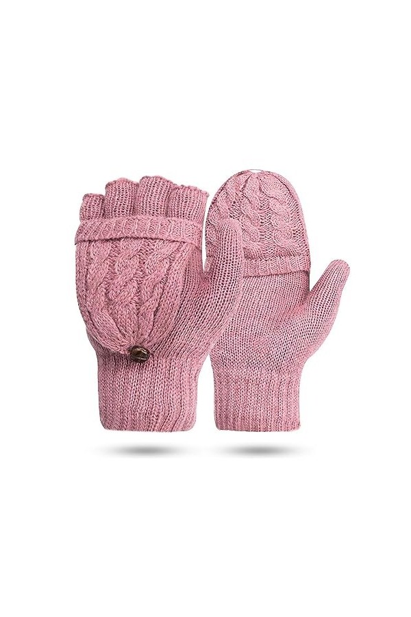 Mitaines pour femme – Gants dhiver chauds en tricot torsadé – Gants demi-doigts pour femmes et filles – Cadeau de Noël ou d