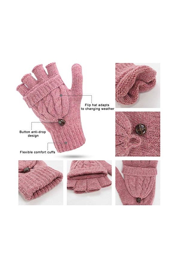 Mitaines pour femme – Gants dhiver chauds en tricot torsadé – Gants demi-doigts pour femmes et filles – Cadeau de Noël ou d