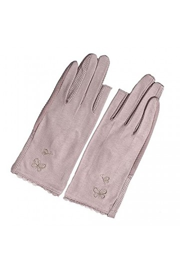 BUNCC Dames été Broderie Papillon sans Doigts crème Solaire Coton Anti-Ultraviolet antidérapant Mince Parasol Gants de Condui