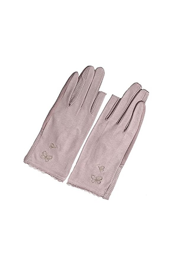 BUNCC Dames été Broderie Papillon sans Doigts crème Solaire Coton Anti-Ultraviolet antidérapant Mince Parasol Gants de Condui