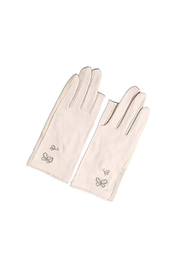 BUNCC Dames été Broderie Papillon sans Doigts crème Solaire Coton Anti-Ultraviolet antidérapant Mince Parasol Gants de Condui