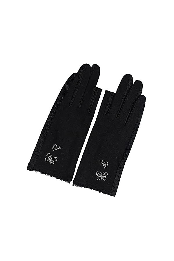 BUNCC Dames été Broderie Papillon sans Doigts crème Solaire Coton Anti-Ultraviolet antidérapant Mince Parasol Gants de Condui