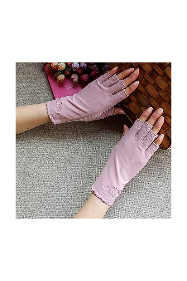 BUNCC Gants de protection solaire à demi-doigts exposés au bout des doigts des femmes élégantes de printemps et dété Courts
