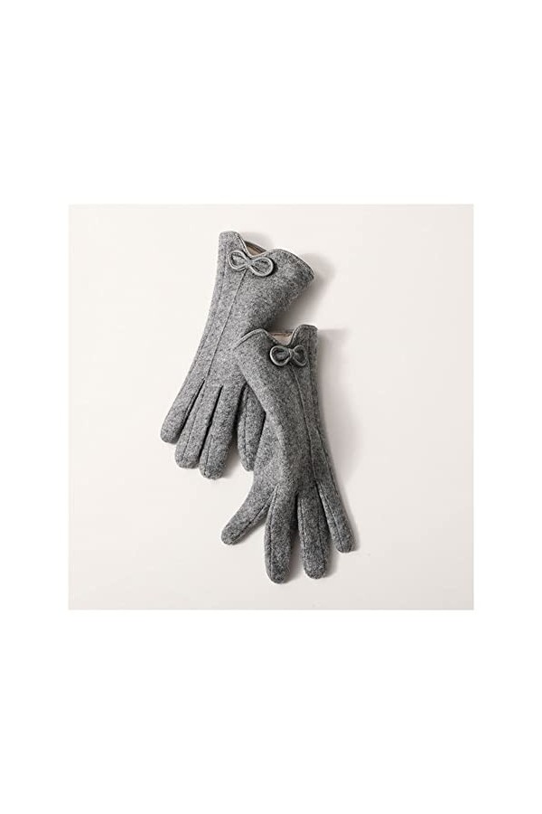 Gants dhiver pour femme - Pour écran tactile - En laine cachemire - Chaud - En cuir - Avec nœud - Moufle de conduite - En pe
