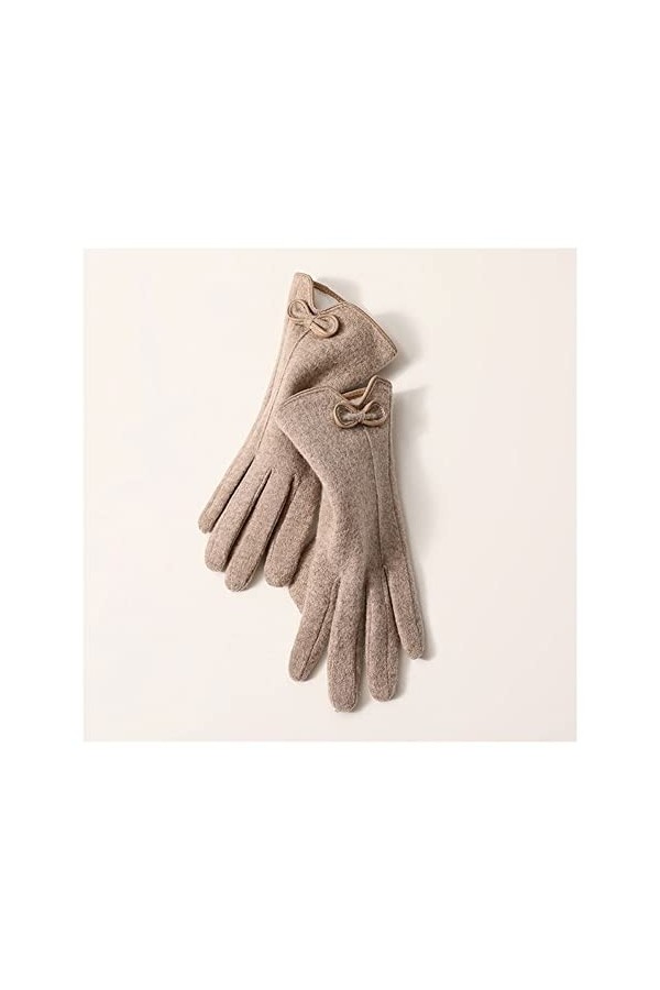 Gants dhiver pour femme - Pour écran tactile - En laine cachemire - Chaud - En cuir - Avec nœud - Moufle de conduite - En pe