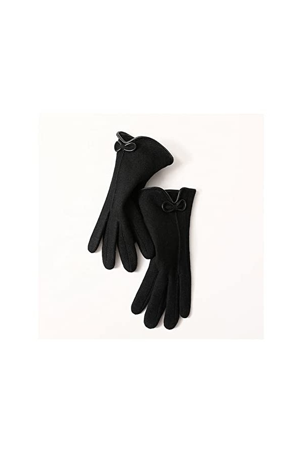Gants dhiver pour femme - Pour écran tactile - En laine cachemire - Chaud - En cuir - Avec nœud - Moufle de conduite - En pe