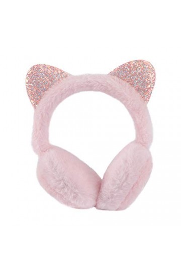 Fenical Cache-oreilles de chat mignons - En peluche - Pour lhiver - Accessoire dhiver - Pour fille et femme - Kaki, Rose, 1