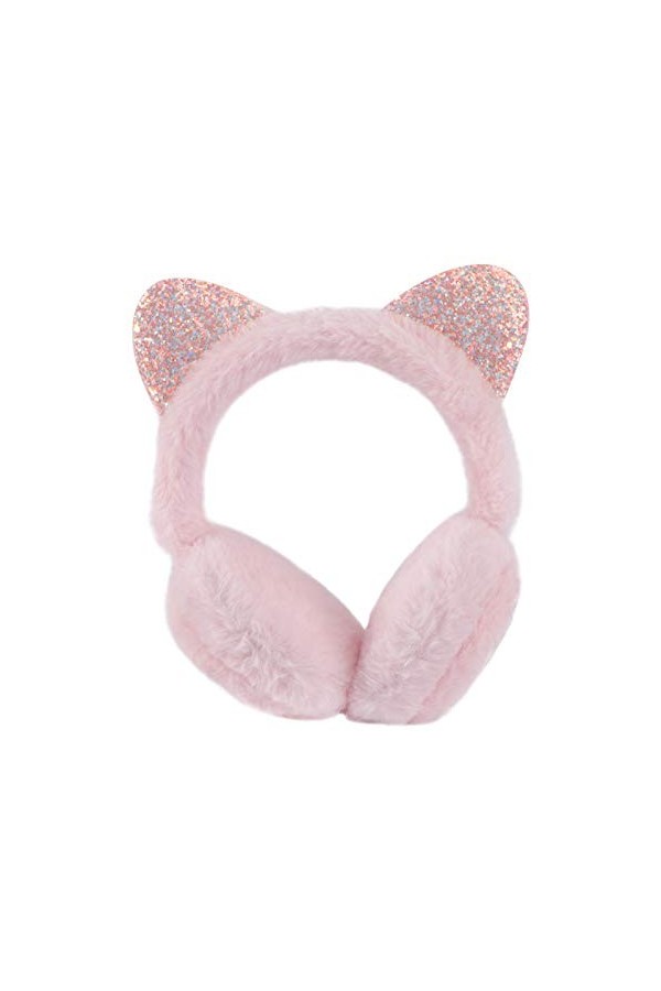 Fenical Cache-oreilles de chat mignons - En peluche - Pour lhiver - Accessoire dhiver - Pour fille et femme - Kaki, Rose, 1